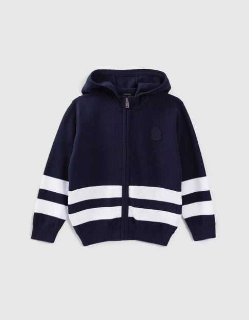Boys' navy knit cardigan with white stripes - IKKS