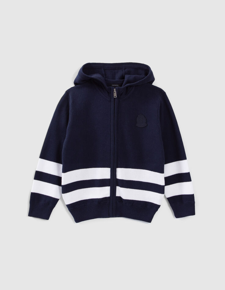 Boys' navy knit cardigan with white stripes-1