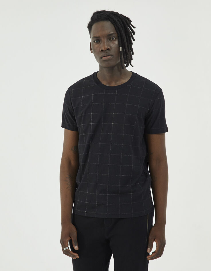 Tee-shirt noir à carreaux IKKS BETTER Homme-2