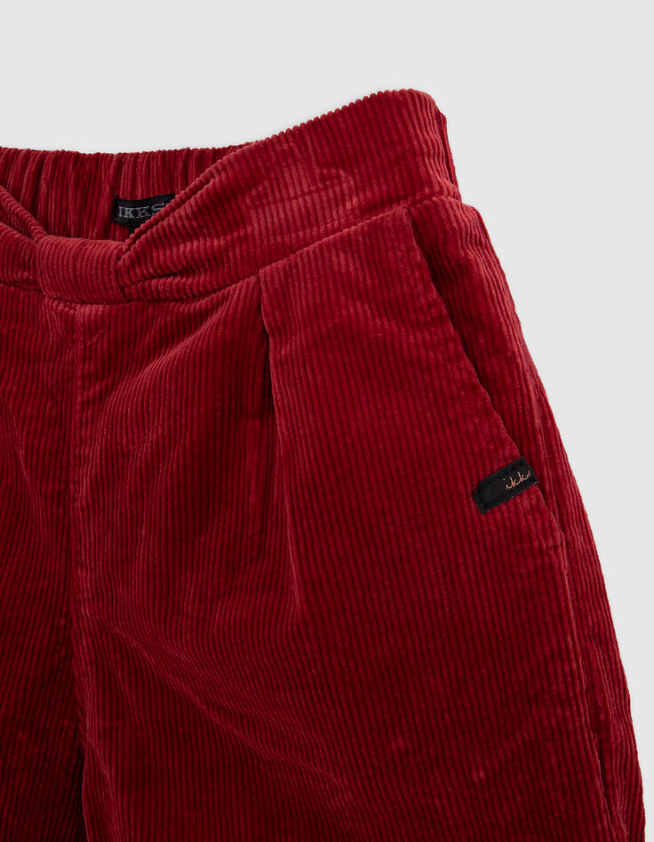 Pantalón corto de niña de pana burdeos con lazo y cinturón-5