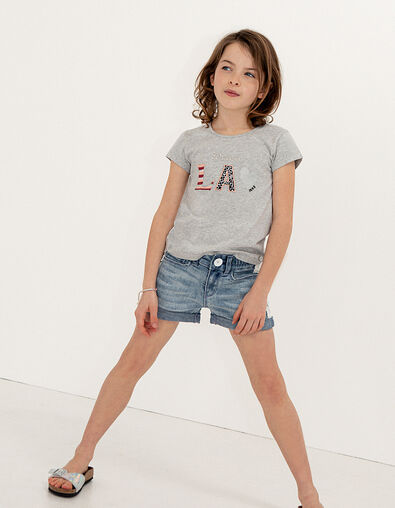 Girls’ grey marl Drive in L.A. embroidered T-shirt - IKKS