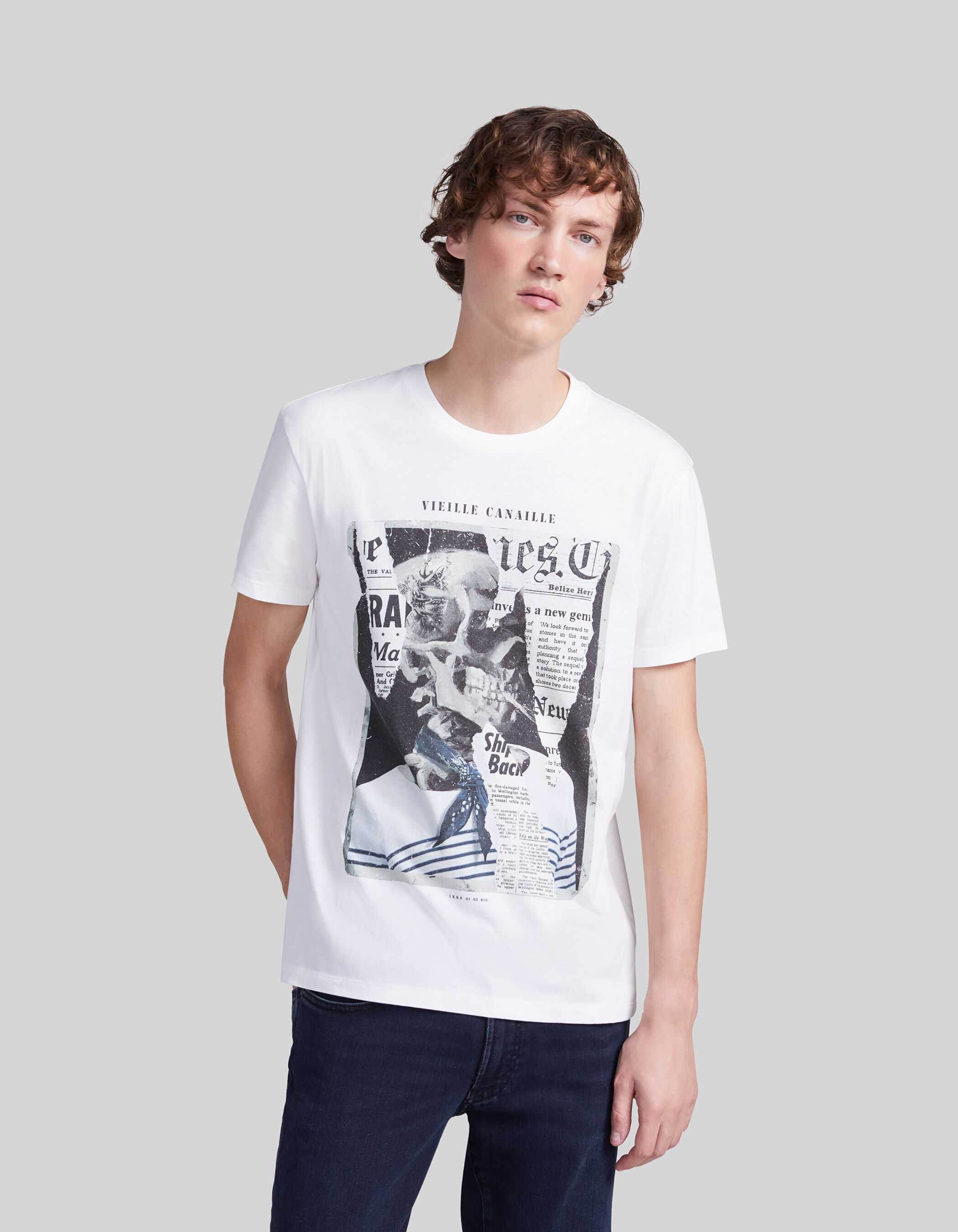 Men s off white organic cotton skeleton sailor T shirt