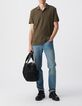 Khaki Herrenpolo, Biowolle, Jacquard-Relief, Schachbrett-5