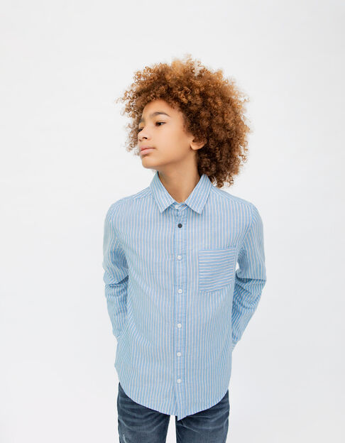 Boys’ ecru shirt with blue stripes