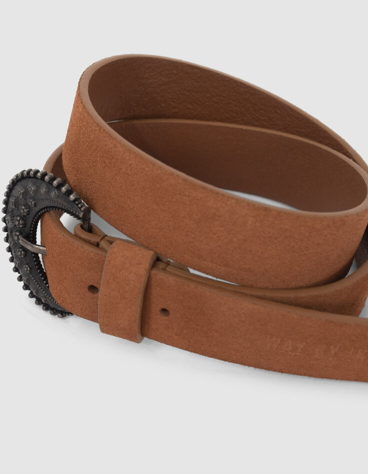 Ceinture camel cuir velours boucle fantaisie fille-6