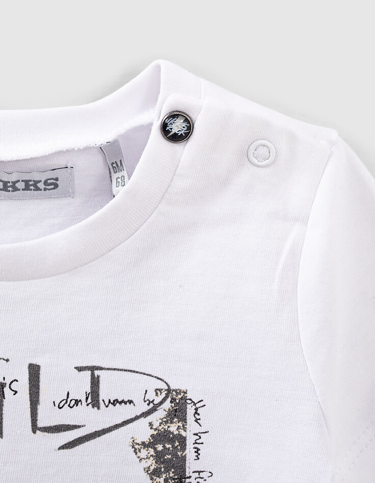 Weißes T-Shirt mit Gitarristenhund für Babyjungen -4