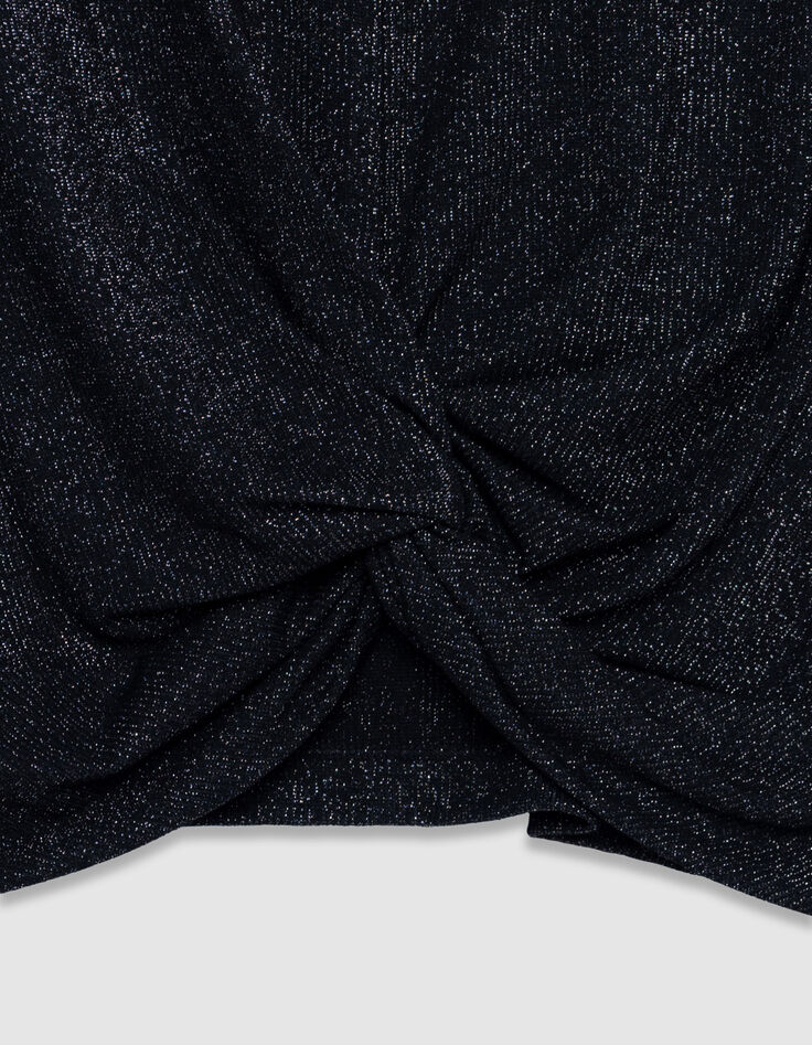 Camiseta negra de lentejuelas con efecto drapeado y lazo Mujer-7