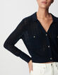 C&aacute;rdigan corto de punto calado azul marino para Mujer-5