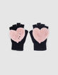 Mitaines noires tricot empi&egrave;cement coeur fille-1