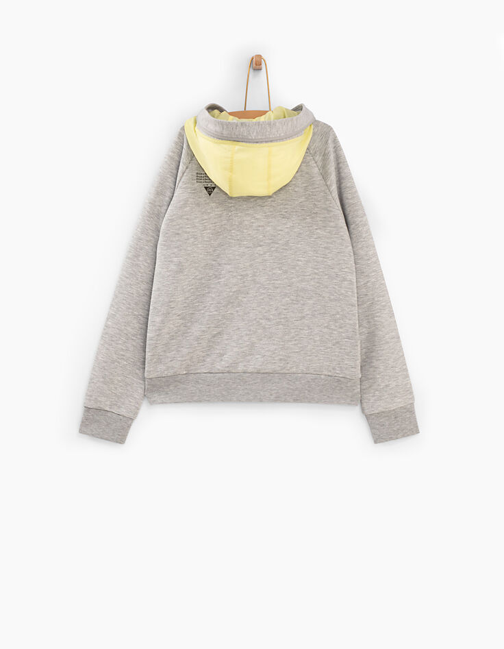 Cárdigan gris jaspeado medio capucha amarillo -3 Cárdigan gris jaspeado medio capucha amarillo -3