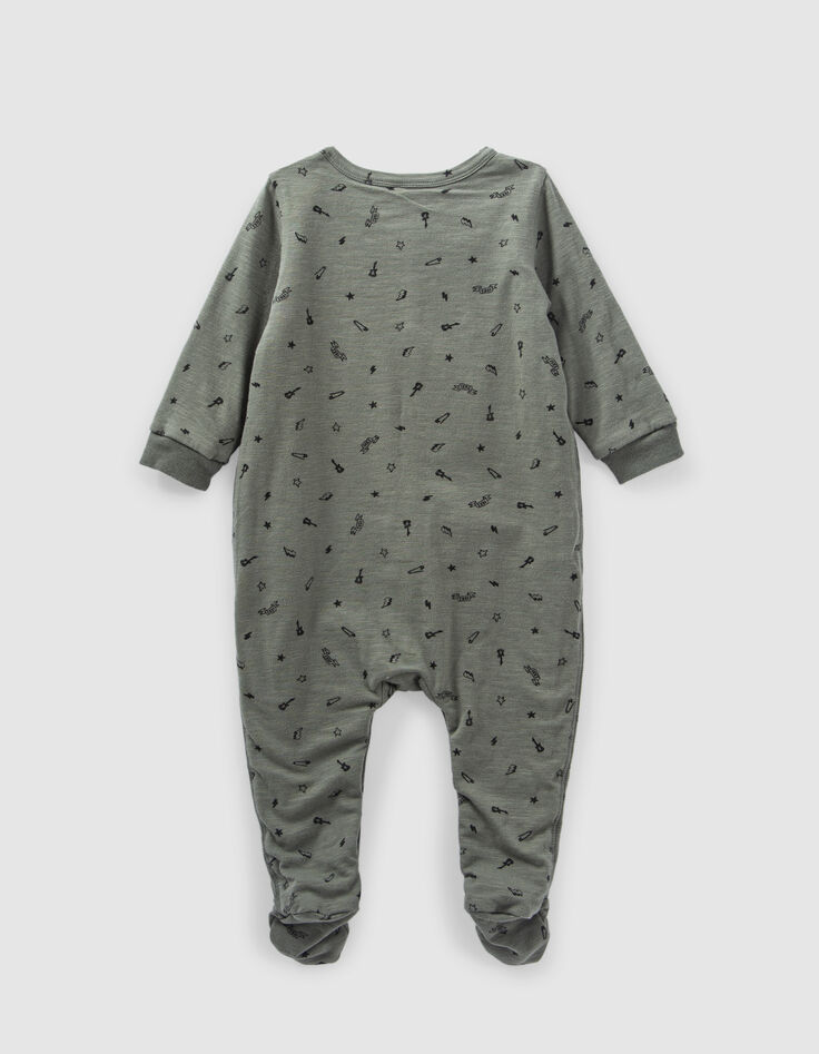 Hell khaki Strampelanzug mit Rocker-Print aus Biobaumwolle-2