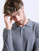 Men’s grey cotton knit polo shirt-4