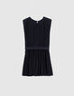 Marineblaues Mädchenplisseekleid mit Gürtel-2