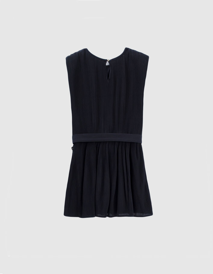 Girls’ navy pleated dress with belt - IKKS