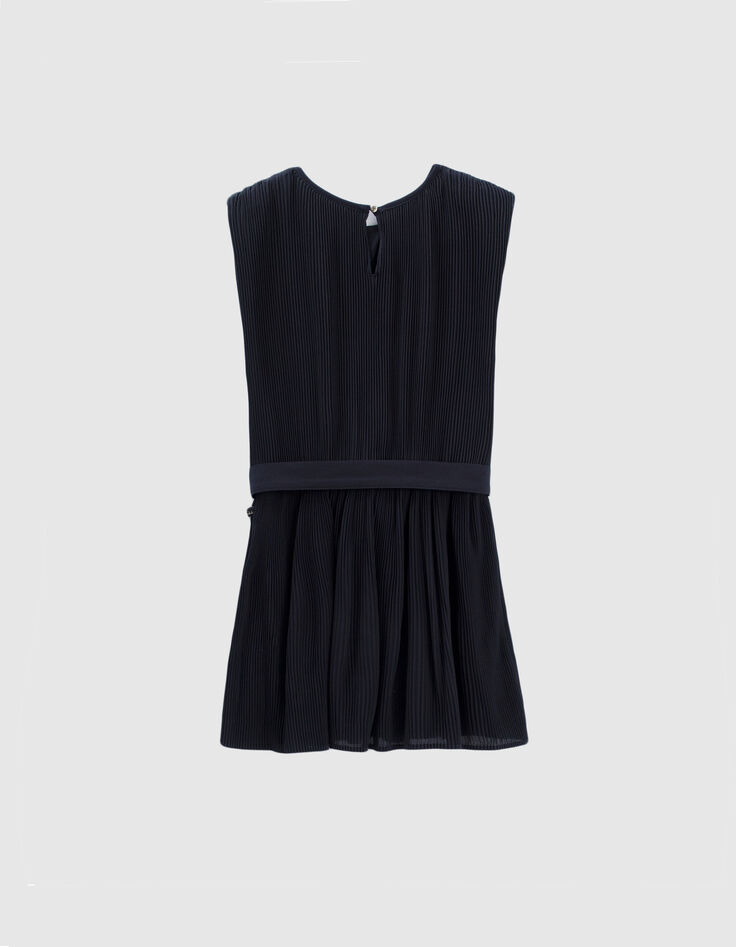 Marineblaues Mädchenplisseekleid mit Gürtel-2