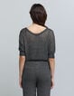 Pull gris maille fine graphique ajourée Femme-3 Pull gris maille fine graphique ajourée Femme-3