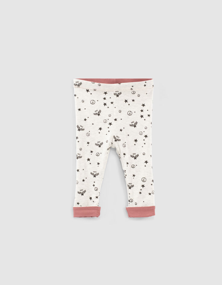 Leggings réversible bois de rose et mastic bébé fille-3