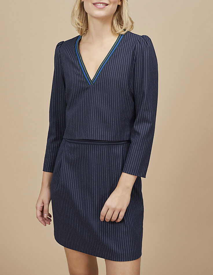 I.Code navy pinstripe dress with ribbed collar-2