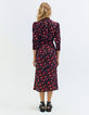 Vestido rojo floral rock cuello fruncido mujer-2