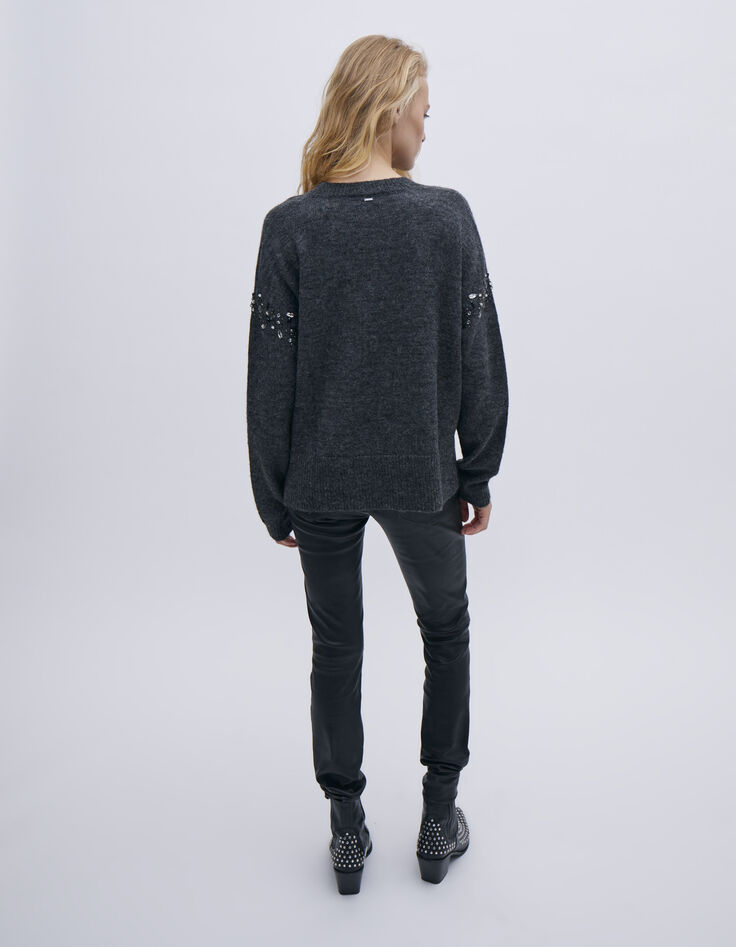 Grauer Pure Edition Damenpullover mit Stickerei-3