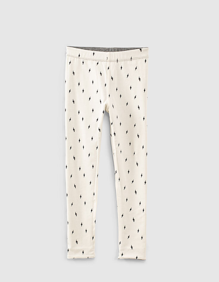 Leggings réversible gris et écru imprimé éclairs fille-4
