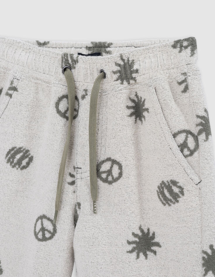 Khaki Jungenbermudas, Frottee, Peace-and-Love-Motive-3
