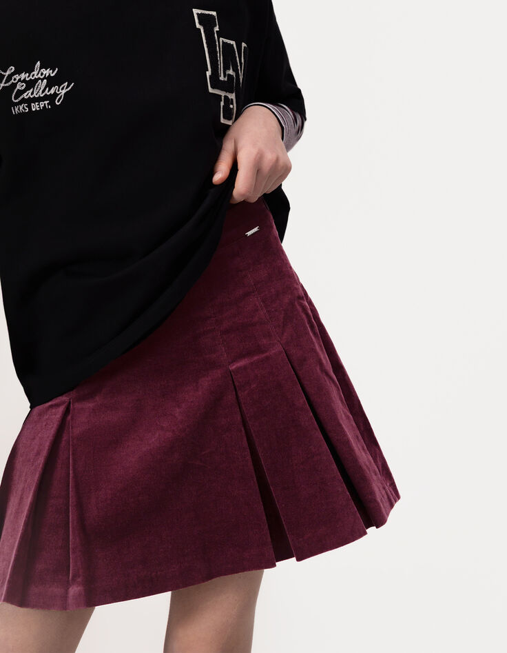 Girls’ burgundy pleated short skirt-2