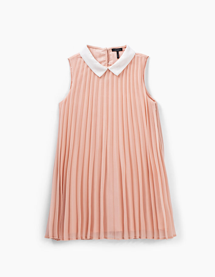 Girls’ powder pink pleated dress with white collar - IKKS