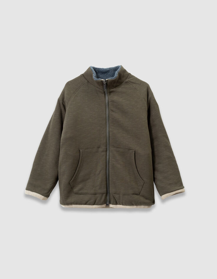 Cardigan réversible sherpa bleu et molleton kaki garçon-5