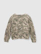 Girls’ khaki glittery camouflage motif knit sweater-2