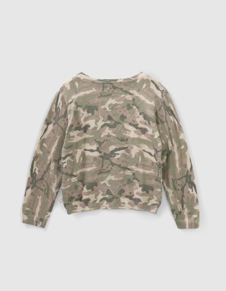 Girls’ khaki glittery camouflage motif knit sweater-2
