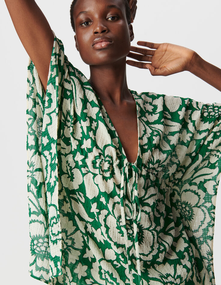 Blouse verte imprimé maxi tropical Femme-3