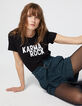 Tee-shirt noir en coton modal visuel Karma Rock femme-1