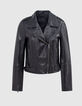 Blouson noir en cuir d'agneau et boutons femme-5