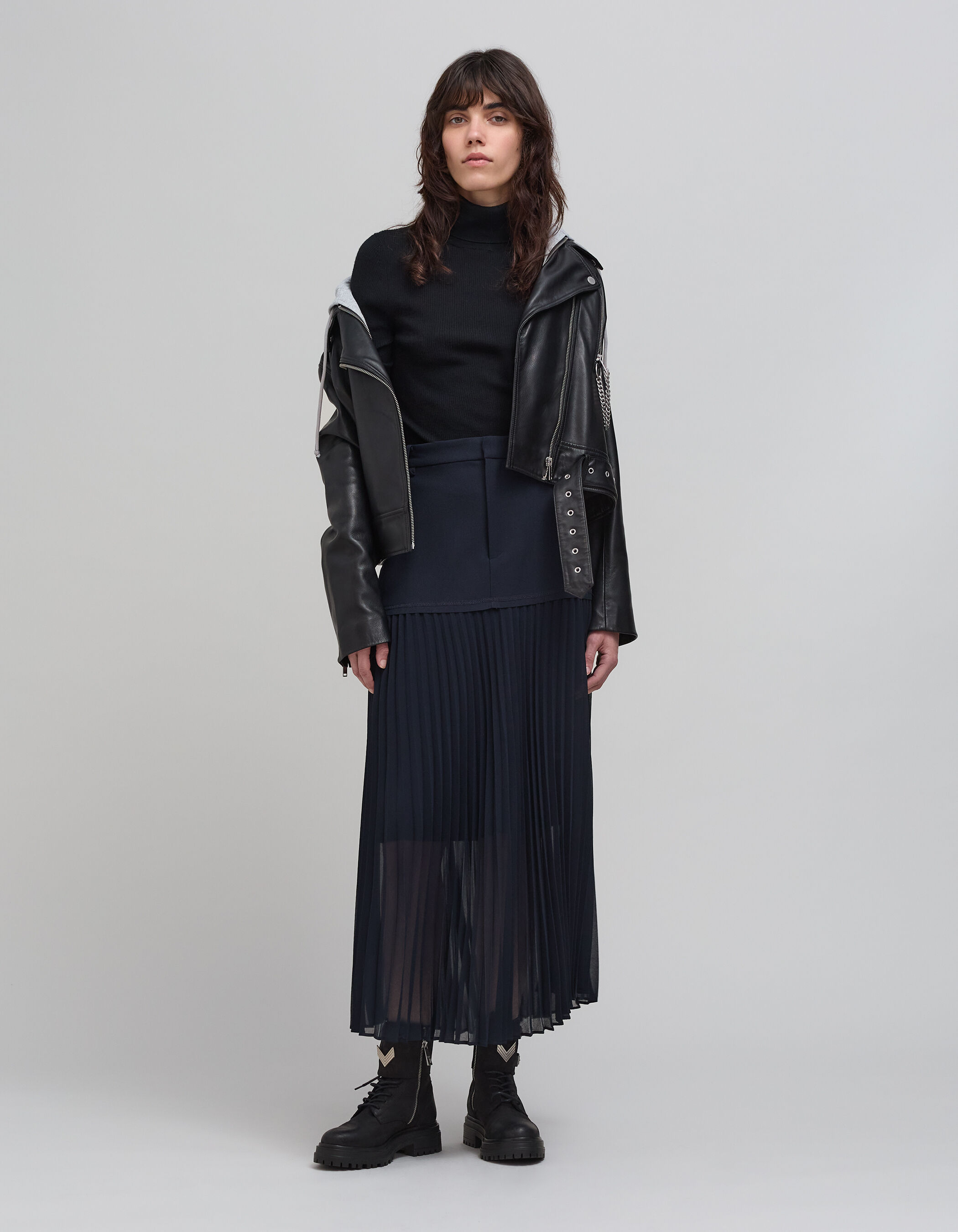 Jupe longue marine bi matiere Femme IKKS