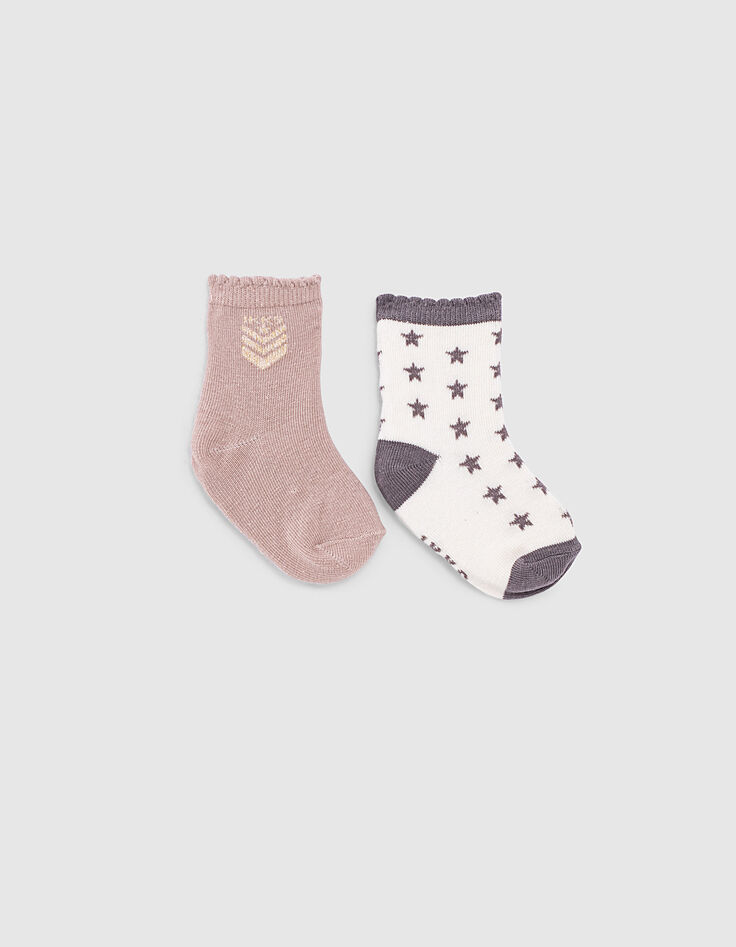 Baby girls’ violet and ecu socks with stars-1 Baby girls’ violet and ecu socks with stars-1