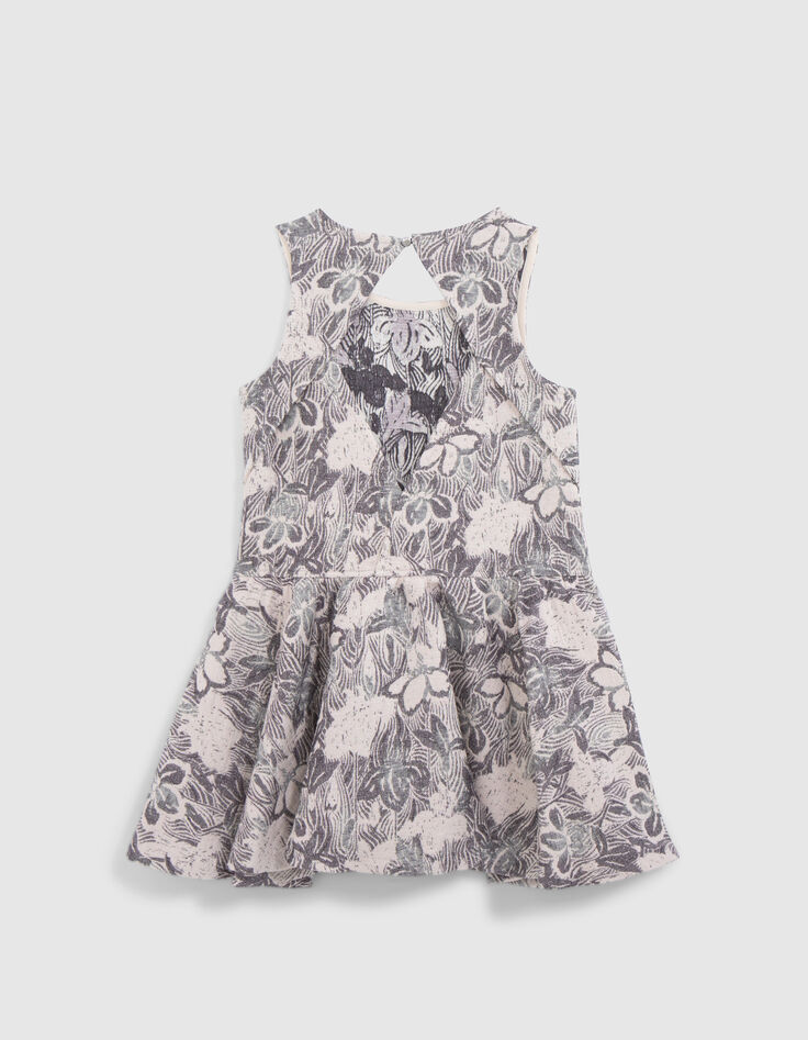 Gebloemde maxi meisjesjurk in ecru jacquard-3