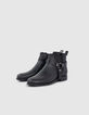 Schwarze Chelsea-Damengummistiefel mit Biker-Schnalle-5