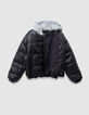 Kurze schwarze Mädchen-Steppjacke mit langen Ärmeln-9