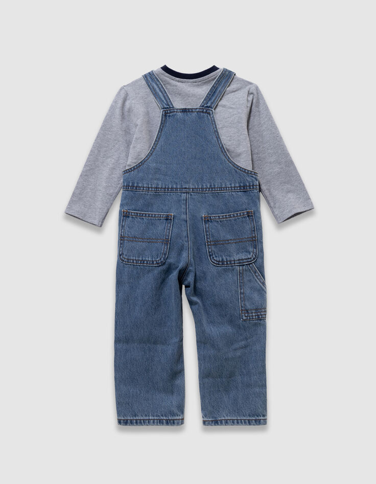 Set T-shirt en blauwe jeanstuinbroek babyjongens-3