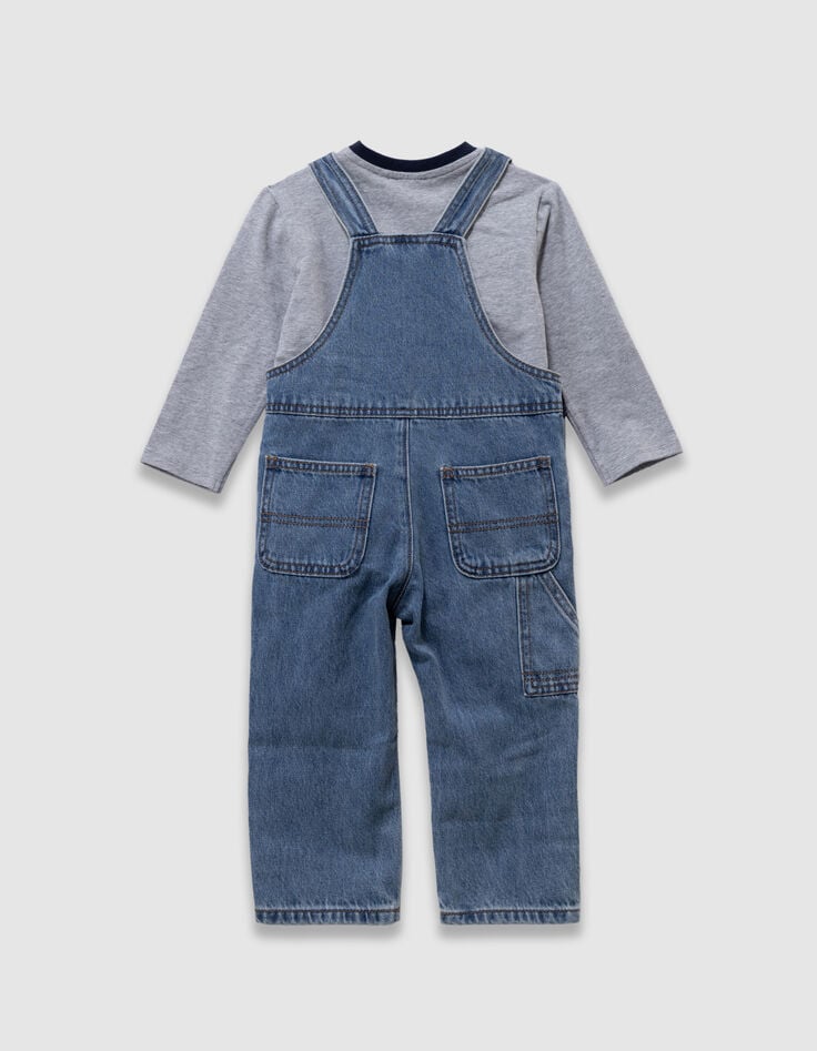Ensemble t-shirt et salopette en jean bleu bébé garçon-3 Ensemble t-shirt et salopette en jean bleu bébé garçon-3