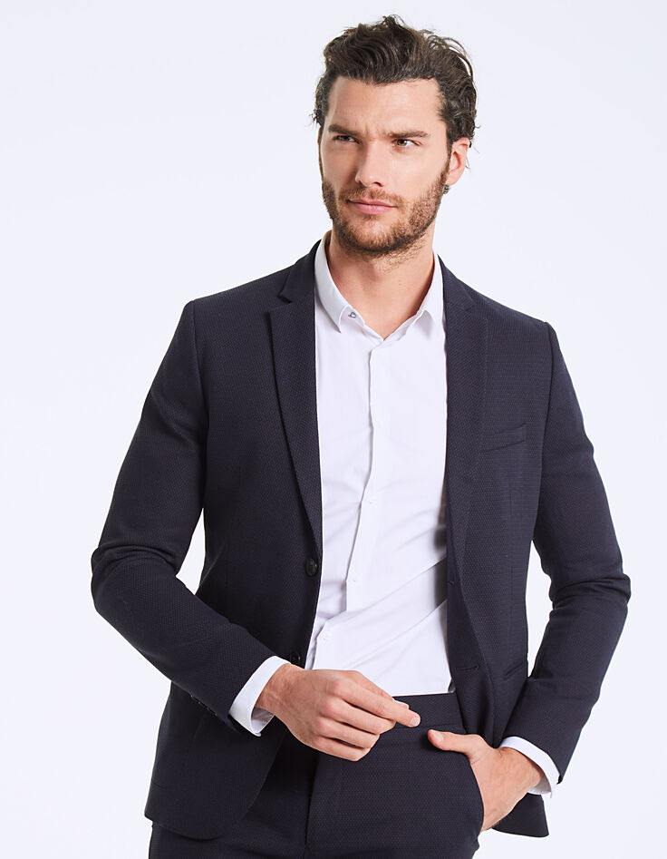 Marineblauer Herrensakko mit Rautenjacquard-1