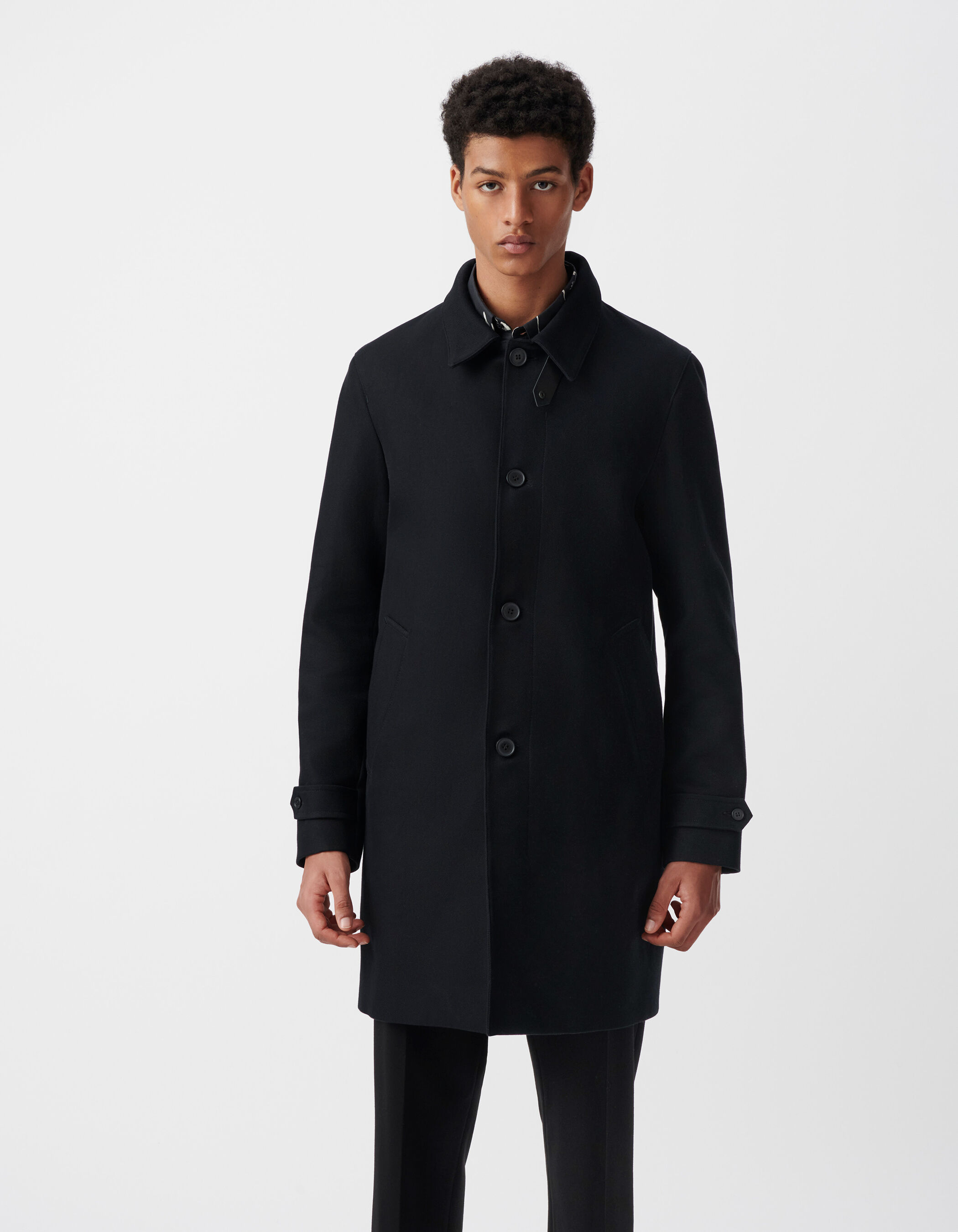 Men s black trench coat with removable facing IKKS