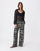 Zwarte wijde pantalon met bloemenprint voor dames-2