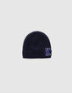 Bonnet marine tricot badge bouclette garçon-1