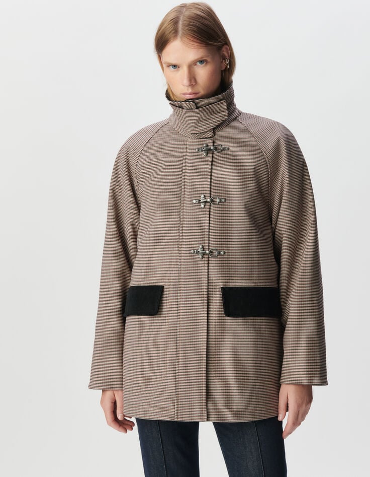 Women’s burgundy houndstooth and velvet parka-3 Women’s burgundy houndstooth and velvet parka-3