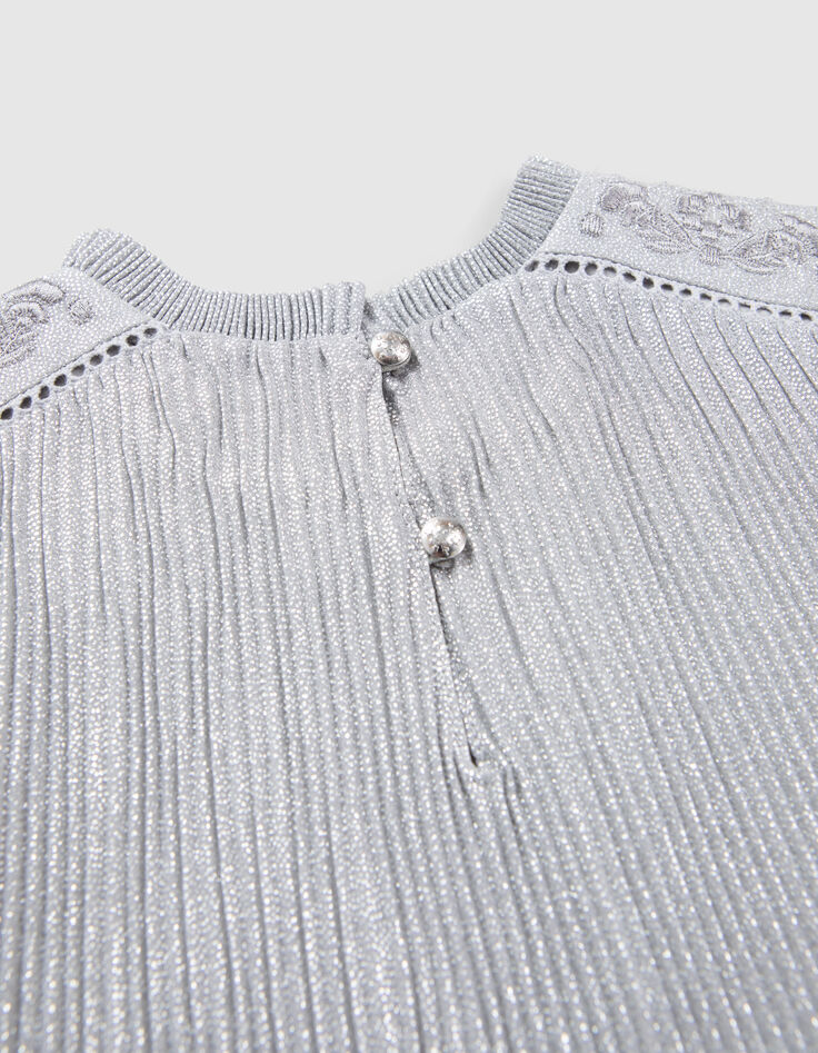 Silvery pleated dress with embroidered shoulders-8