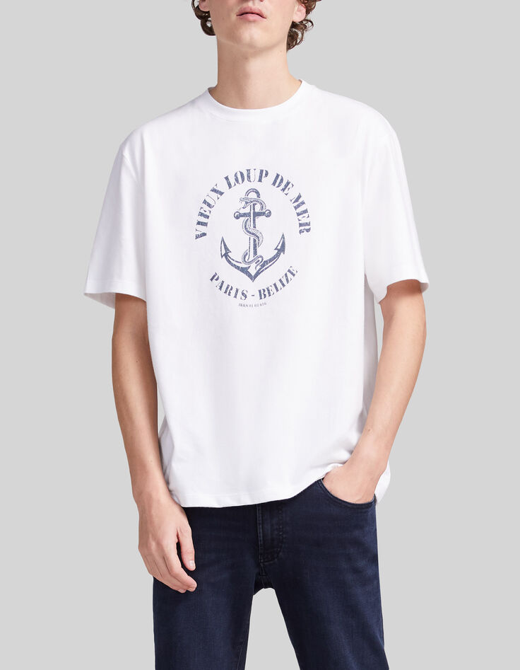 T-shirt blanc coton bio visuel ancre et serpent Homme-1