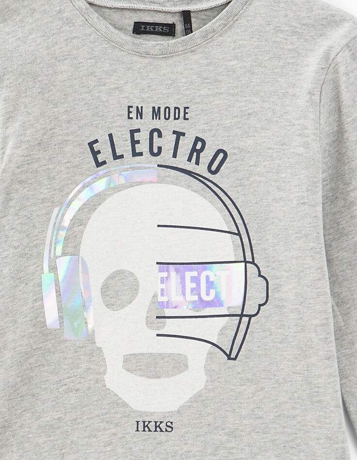 Camiseta gris visual calavera con cascos niño -3