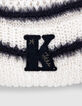 Girls’ ecru fur-lined knit beanie + navy stripes & pompom-2
